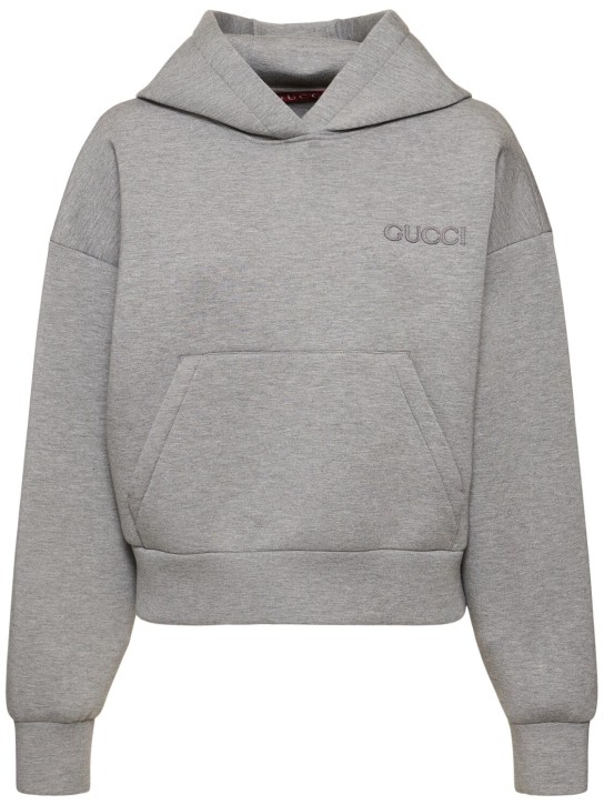 Gucci: Sweat-shirt en viscose stretch à capuche - Gris Mélangé - women_0 | Luisa Via Roma