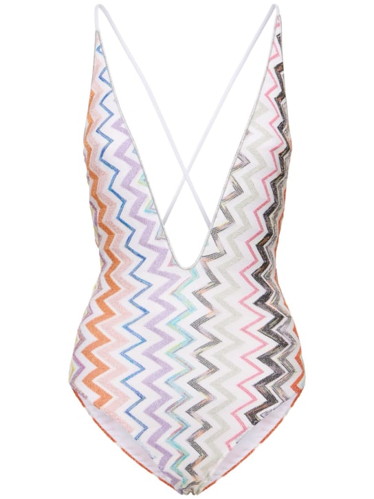 Missoni: Chevron lurex zigzag one piece swimsuit - Multicolor - women_0 | Luisa Via Roma
