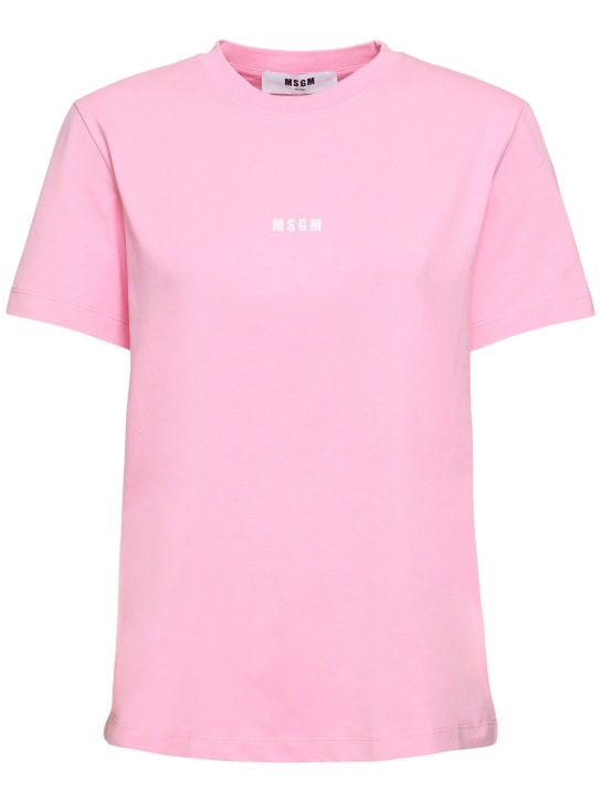 MSGM: 코튼 니트 저지 로고 티셔츠 - 핑크 - women_0 | Luisa Via Roma
