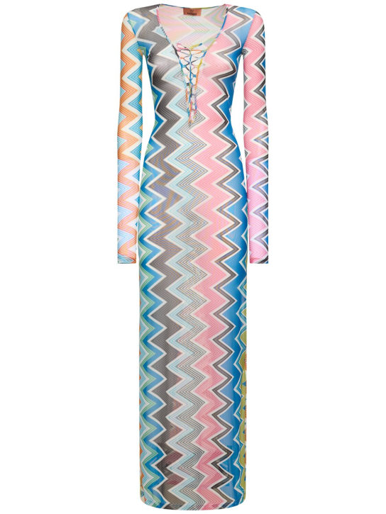 Missoni: Robe caftan longue en tulle imprimé zig zag - Multicolore - women_0 | Luisa Via Roma