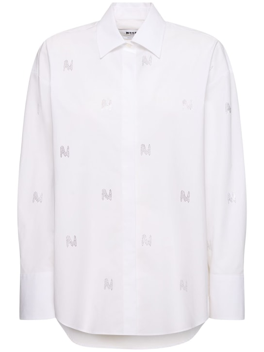 MSGM: Cotton poplin embellished shirt - Beyaz - women_0 | Luisa Via Roma