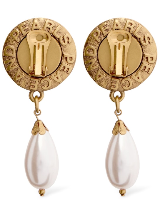 Moschino: Faux pearl pendant earrings - Oro Vecchio - women_0 | Luisa Via Roma