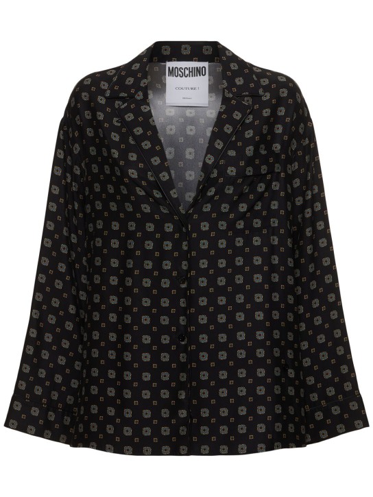 Moschino: Camicia in raso di seta stampato - Nero/Multicolor - women_0 | Luisa Via Roma