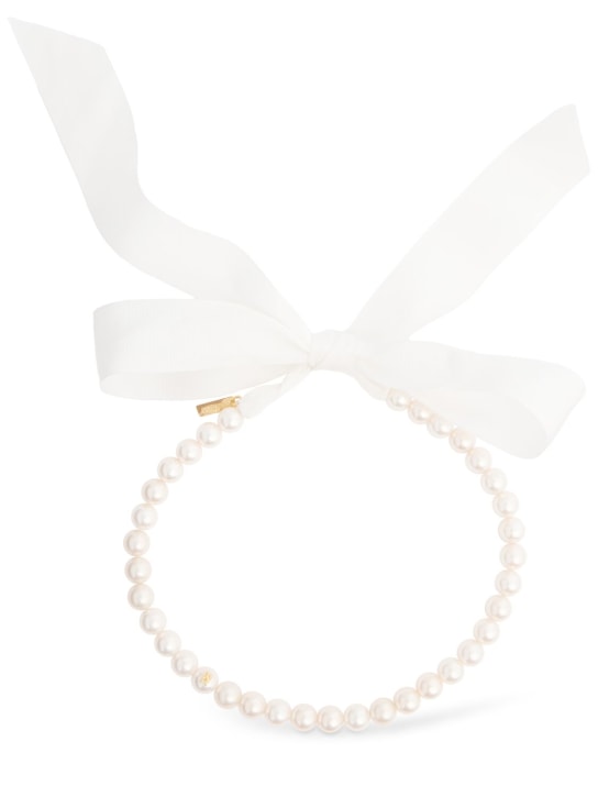 Moschino: Faux pearl & bow collar necklace - Ivory - women_0 | Luisa Via Roma