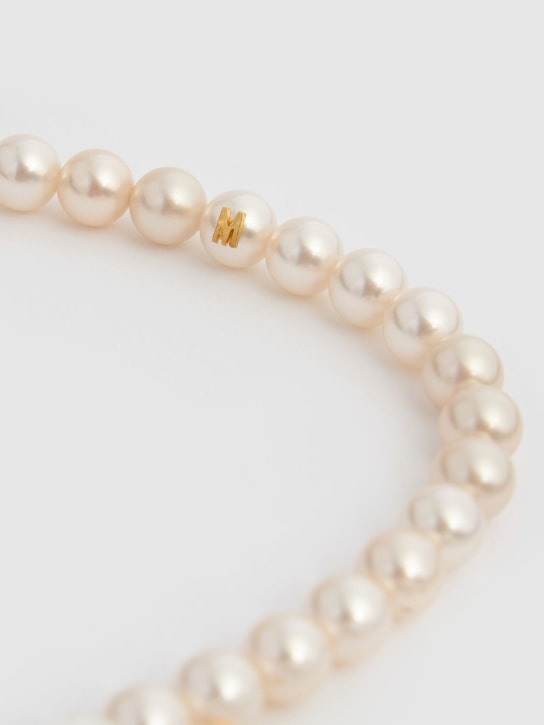 Moschino: Faux pearl & bow collar necklace - Ivory - women_1 | Luisa Via Roma