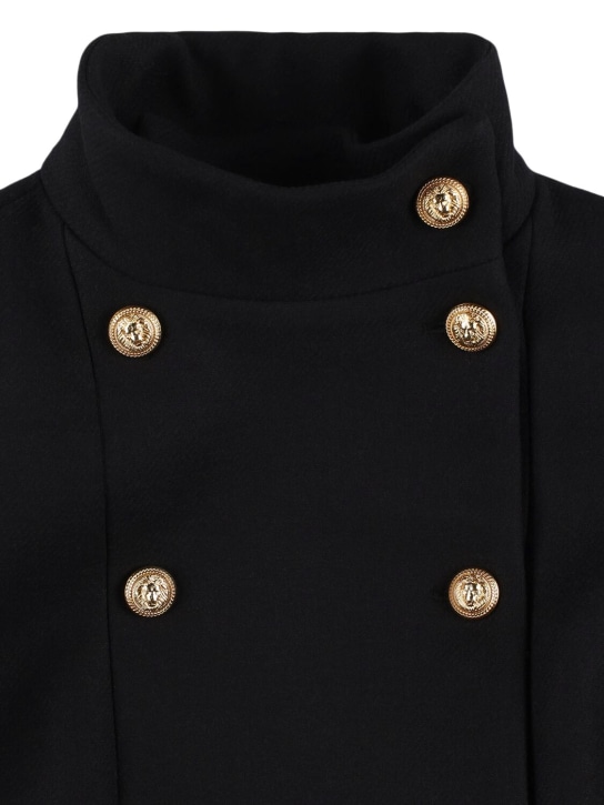 Balmain: Double breast wool blend coat w/ belt - Black/Gold - kids-girls_1 | Luisa Via Roma