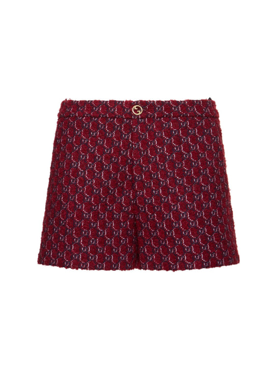 Gucci: Shorts aus GG-Wollmischgewebe - Blau/Rot - women_0 | Luisa Via Roma