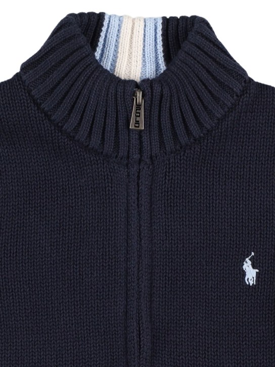 Polo Ralph Lauren: Cárdigan de punto de lana con logo bordado - Azul Marino - kids-boys_1 | Luisa Via Roma