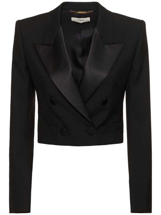 Chloé: Tailored wool cropped blazer - Black - women_0 | Luisa Via Roma