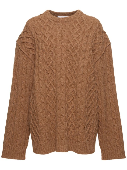 Moschino: Wool cable knit sweater - Brown - women_0 | Luisa Via Roma