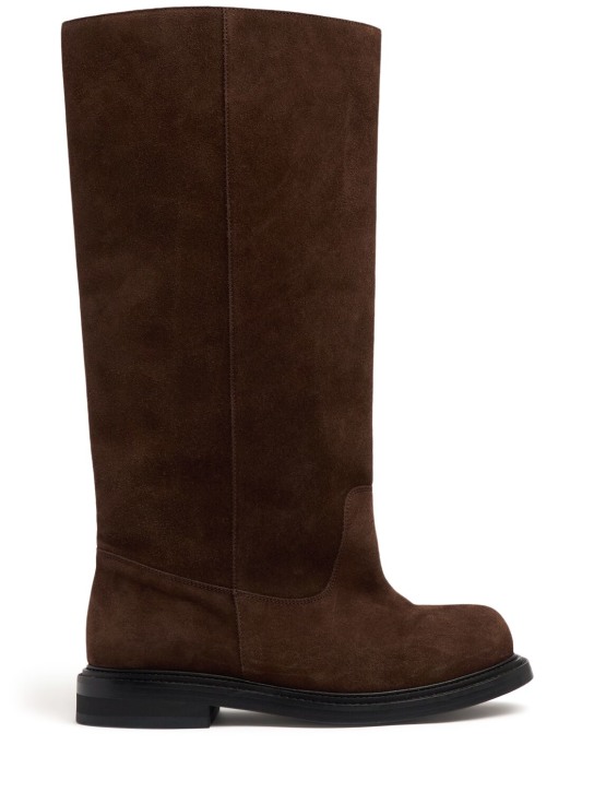 Moschino: 40mm Suede tall boots - Brown - women_0 | Luisa Via Roma