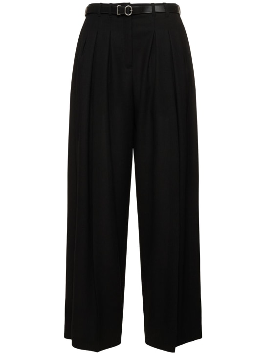 Jil Sander: Pleated belted wool wide pants - ブラック - women_0 | Luisa Via Roma