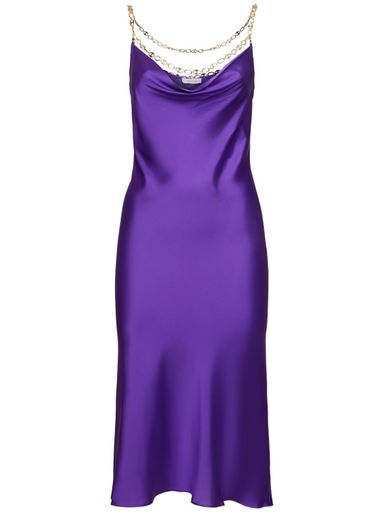 Rabanne: 链条装饰绸缎迷笛连衣裙 - 紫色 - women_0 | Luisa Via Roma