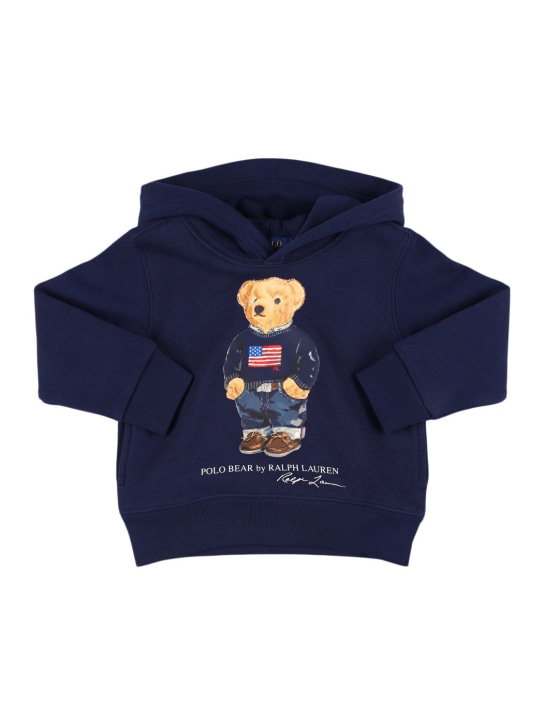 Polo Ralph Lauren: Sweat-shirt en coton mélangé imprimé à capuche - Bleu Marine - kids-boys_0 | Luisa Via Roma