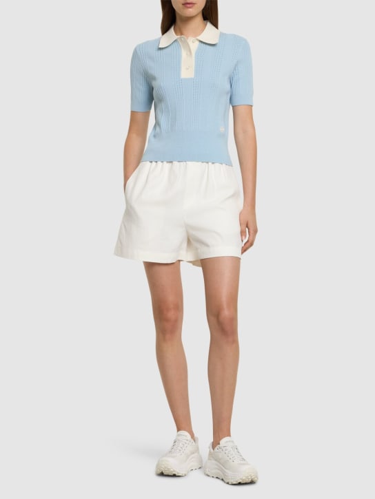 Tory Sport: Logo cotton pointelle polo - Light Blue/White - women_1 | Luisa Via Roma