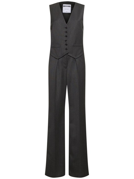 Moschino: Grain de poudre wool long jumpsuit - Grey - women_0 | Luisa Via Roma