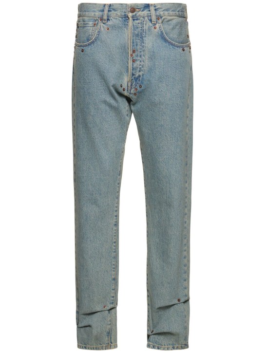 Moschino: Jeans dritti vita alta in denim - Blu - women_0 | Luisa Via Roma