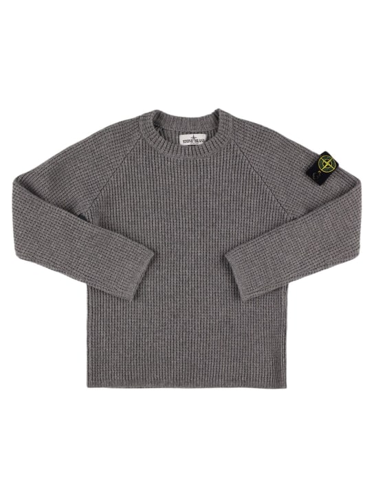 Stone Island: Wool blend knit sweater - Gri - kids-boys_0 | Luisa Via Roma