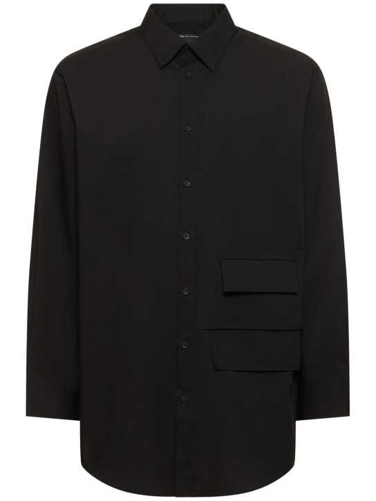 Y-3: Double pocket cotton blend shirt - Black - men_0 | Luisa Via Roma
