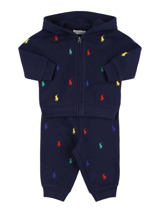 Polo Ralph Lauren: Sweat à capuche & pantalon en coton mélangé à logo - Bleu/Multi - kids-girls_0 | Luisa Via Roma