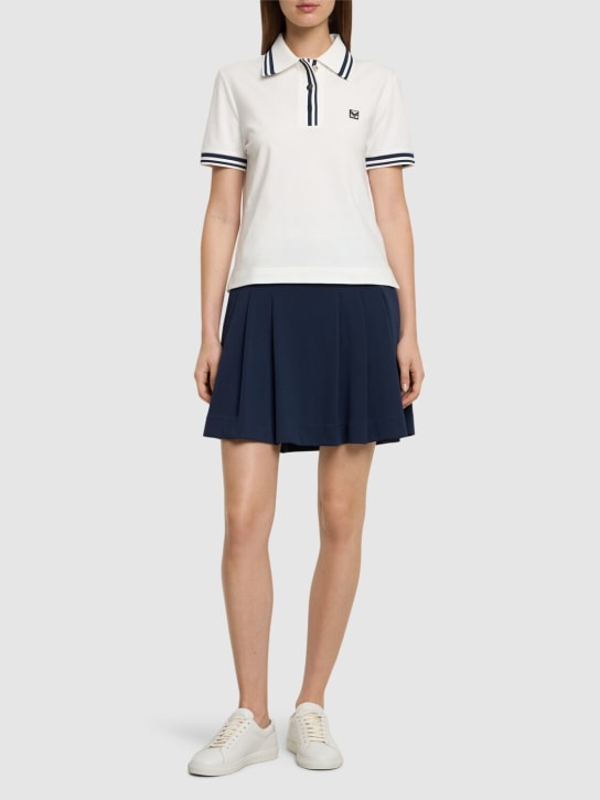 Tory Sport: Performance piquet cotton blend polo - White/Blue - women_1 | Luisa Via Roma