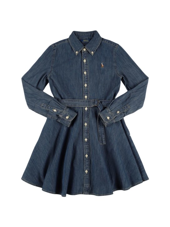Polo Ralph Lauren: Robe en denim de coton - Bleu - kids-girls_0 | Luisa Via Roma