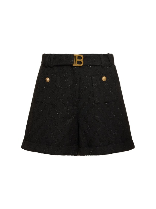 Balmain: Tweed shorts - ブラック/ゴールド - kids-girls_0 | Luisa Via Roma