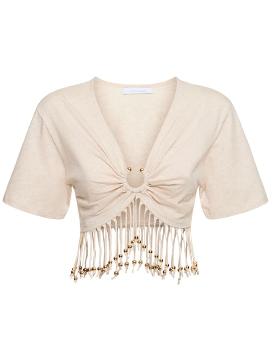 Rabanne: Embellished crop t-shirt - White - women_0 | Luisa Via Roma