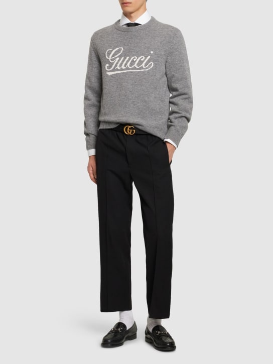 Gucci: Drawstring wool blend pants - Black - men_1 | Luisa Via Roma