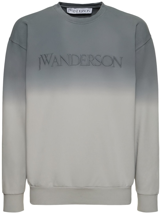 JW Anderson: Logo刺绣棉质卫衣 - 灰色 - men_0 | Luisa Via Roma