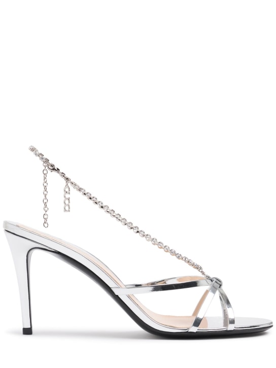 Gucci: 85mm leather sandals w/ crystal chain - Gümüş - women_0 | Luisa Via Roma