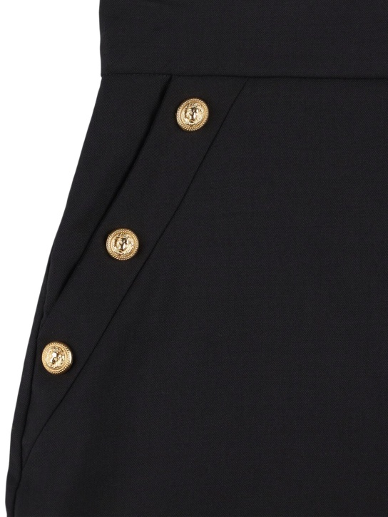 Balmain: Cool wool mini skirt w/ buttons - Black/Gold - kids-girls_1 | Luisa Via Roma