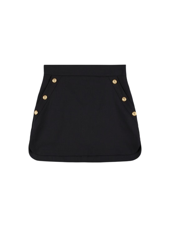 Balmain: Cool wool mini skirt w/ buttons - Black/Gold - kids-girls_0 | Luisa Via Roma