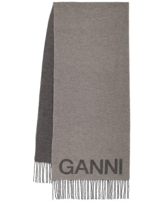 GANNI: Fringed wool scarf - Frost Gray - women_0 | Luisa Via Roma