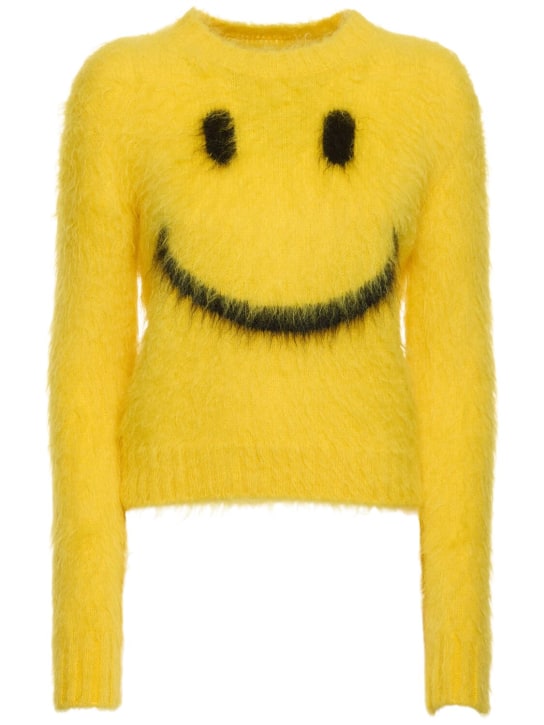 Moschino: Pull en maille de mohair mélangé à col ras-du-cou - Jaune - women_0 | Luisa Via Roma