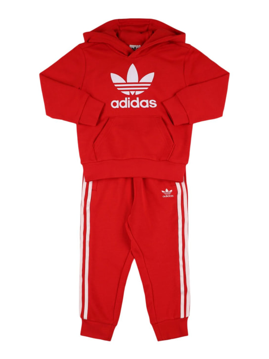 adidas Originals: Sweat-shirt à capuche & pantalon en coton mélangé - Rouge - kids-girls_0 | Luisa Via Roma
