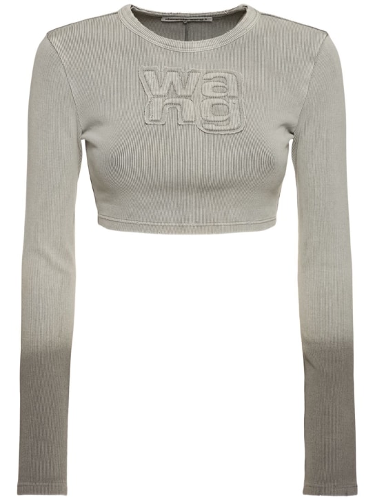 Alexander Wang: Camiseta de algodón con manga larga - Gris - women_0 | Luisa Via Roma