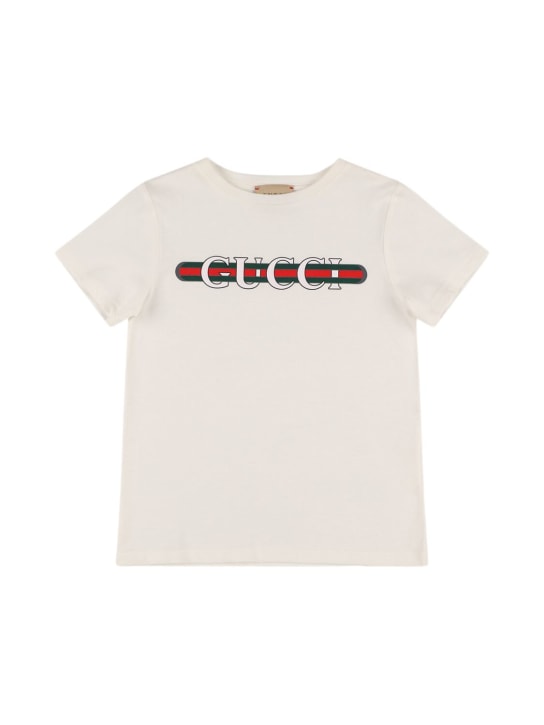 Gucci: Gucci logo棉质T恤 - 白色/多色 - kids-boys_0 | Luisa Via Roma