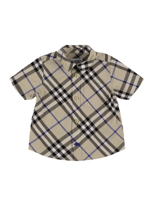 Burberry: Camicia in cotone a quadri - Bianco/Blu - kids-boys_0 | Luisa Via Roma