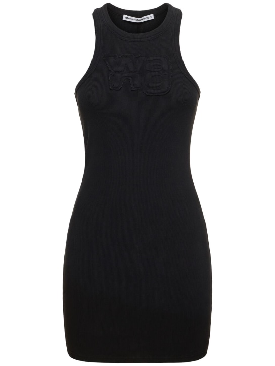 Alexander Wang: Ribbed cotton jersey mini dress - ブラック - women_0 | Luisa Via Roma