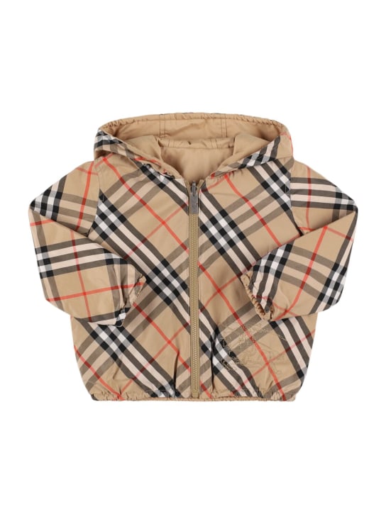 Burberry: Check print poly & cotton jacket - Beige - kids-girls_0 | Luisa Via Roma