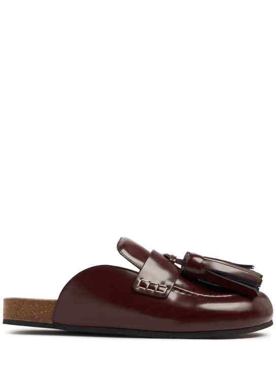 JW Anderson: 15mm Chain brushed leather mules - Dark Red - women_0 | Luisa Via Roma