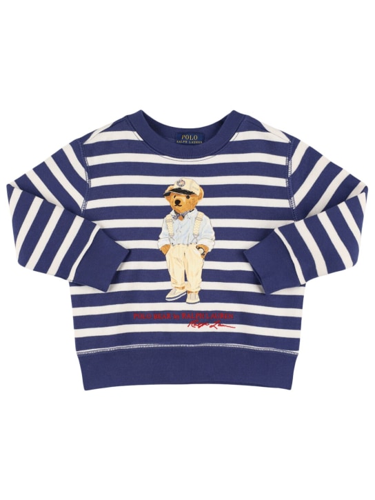 Polo Ralph Lauren: Printed cotton blend crewneck sweatshirt - Mavi/Beyaz - kids-boys_0 | Luisa Via Roma