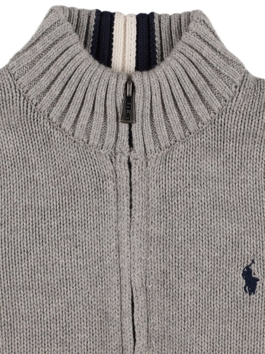 Polo Ralph Lauren: Embroidered logo cotton knit cardigan - Grey - kids-boys_1 | Luisa Via Roma