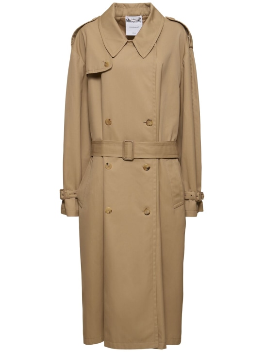 Moschino: Cotton blend gabardine long trench coat - Beige - women_0 | Luisa Via Roma