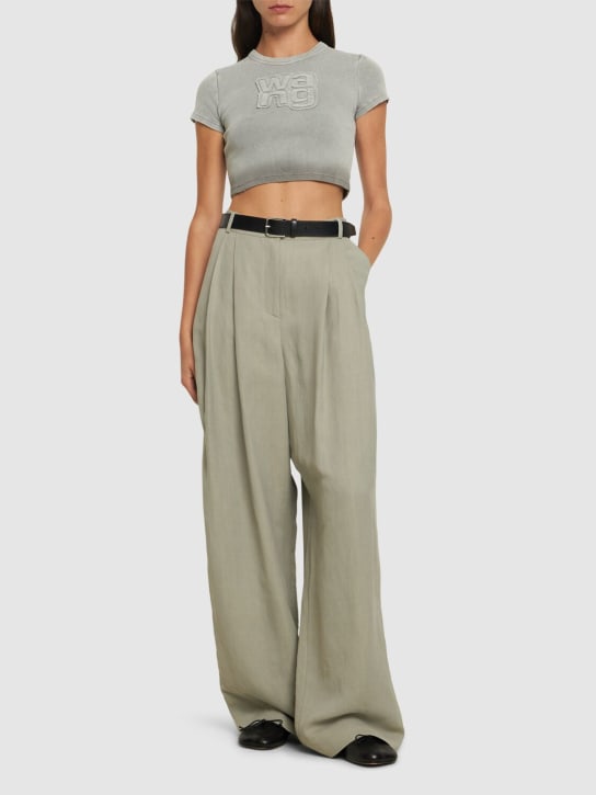 Alexander Wang: T-shirt cropped in cotone a costine distressed - Grigio - women_1 | Luisa Via Roma