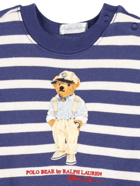 Polo Ralph Lauren: Polo bear printed logo cotton sweatshirt - Mavi/Beyaz - kids-girls_1 | Luisa Via Roma