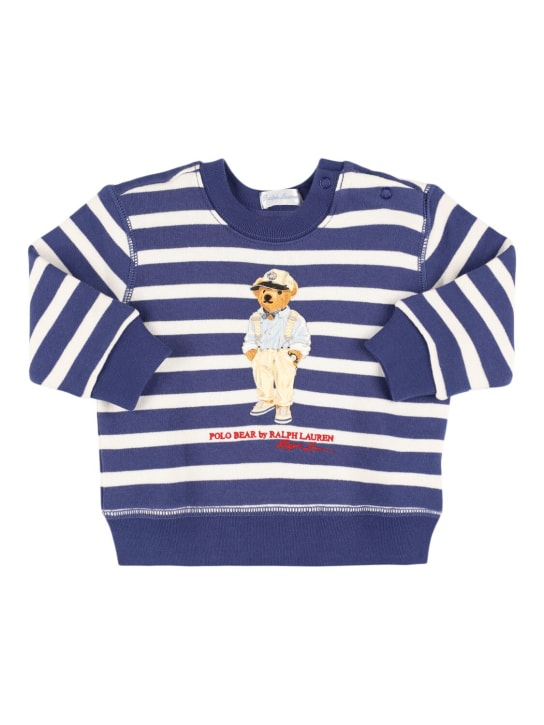 Polo Ralph Lauren: Felpa in cotone / stampa logo - Navy/Bianco - kids-girls_0 | Luisa Via Roma