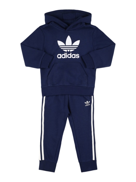 adidas Originals: Sweat-shirt à capuche & pantalon en coton mélangé - Bleu Foncé - kids-boys_0 | Luisa Via Roma