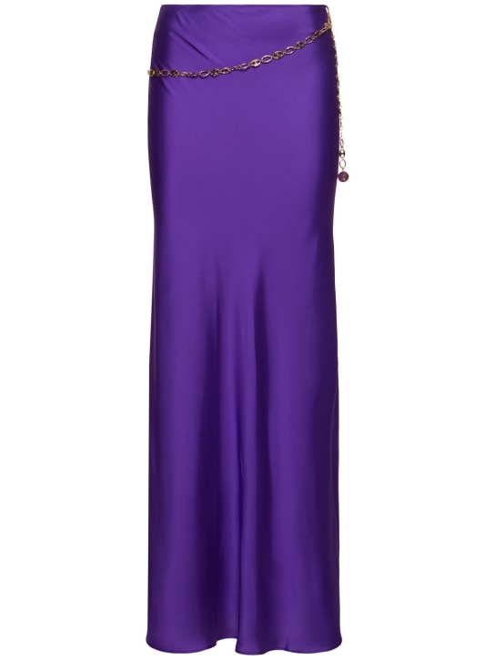 Rabanne: 链条装饰绸缎长款半身裙 - 紫色 - women_0 | Luisa Via Roma